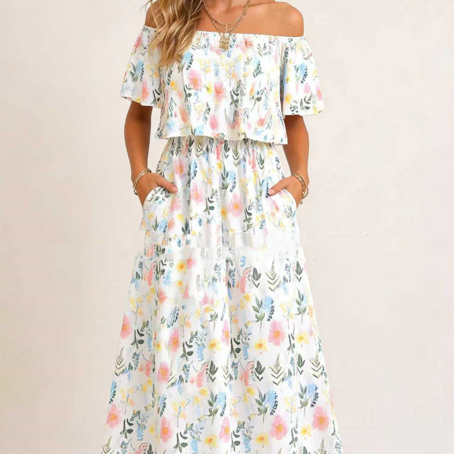 Robe longue à épaules dénudées, imprimée et confortable