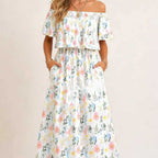 Robe longue à épaules dénudées, imprimée et confortable