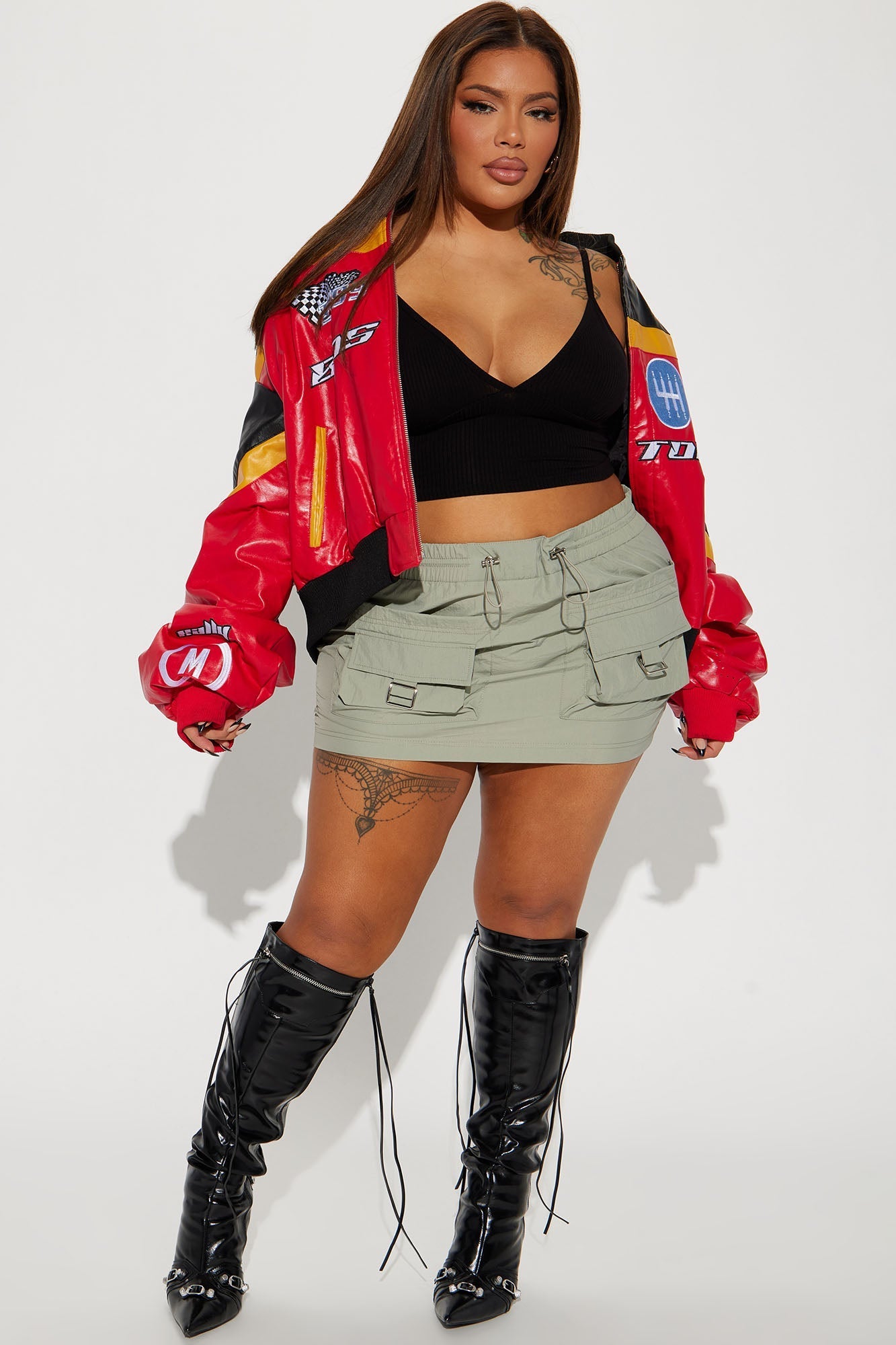 Mini-jupe cargo en micro nylon Still Got It - Sauge