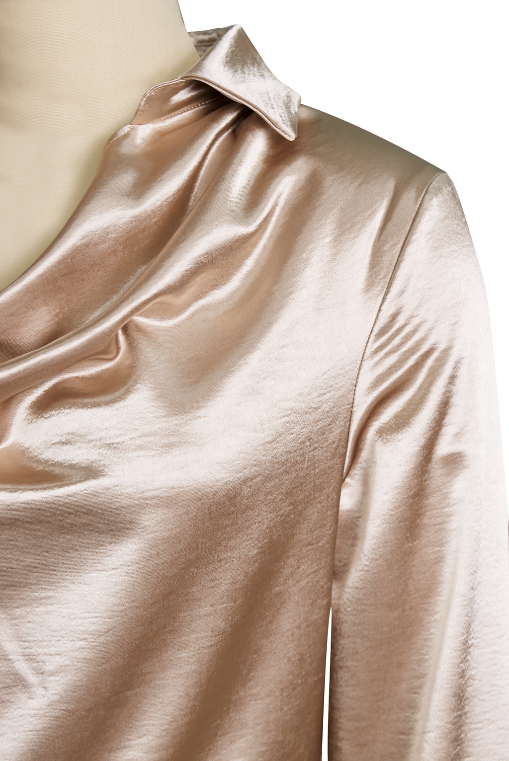 Chemisier en satin pour femme avec encolure drapée – Haut élégant à manches longues pour le travail et les soirées