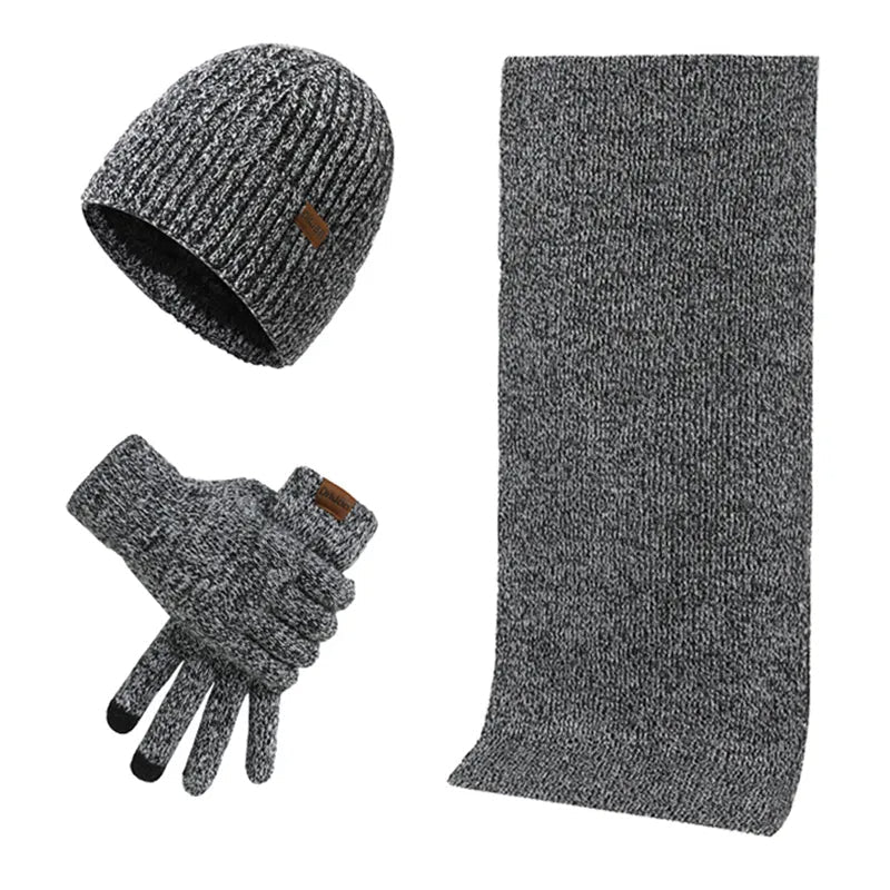 Set d'hiver décontracté avec bonnet, écharpe et gants pour hommes