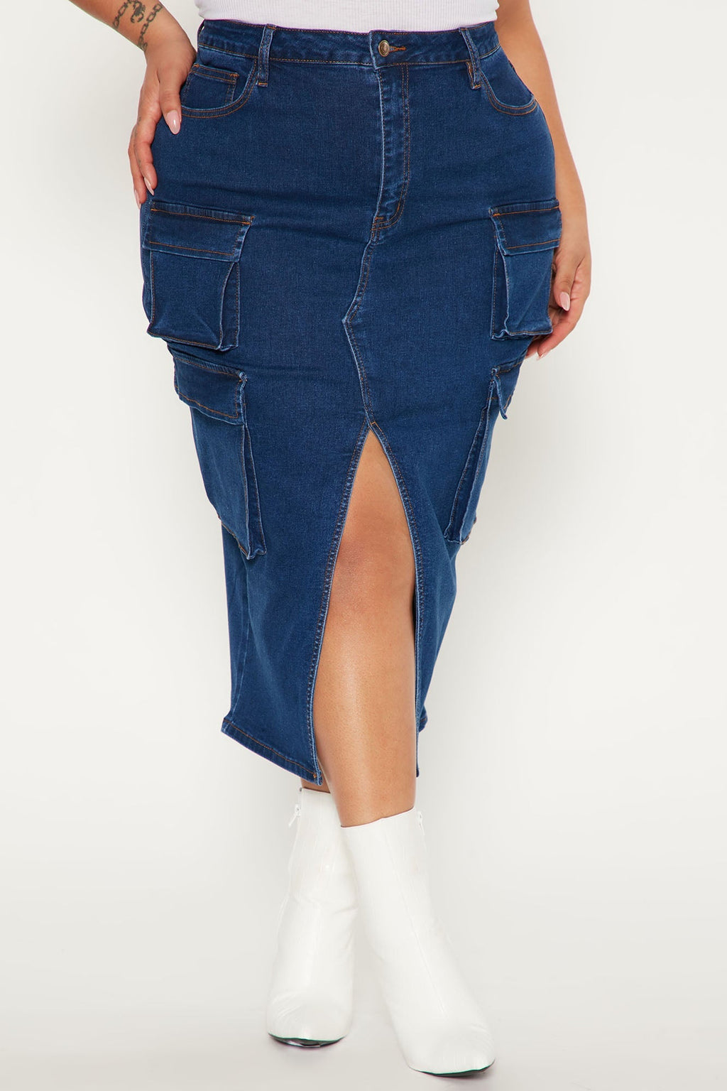 Jupe cargo en jean Dear Diary - Délavage foncé