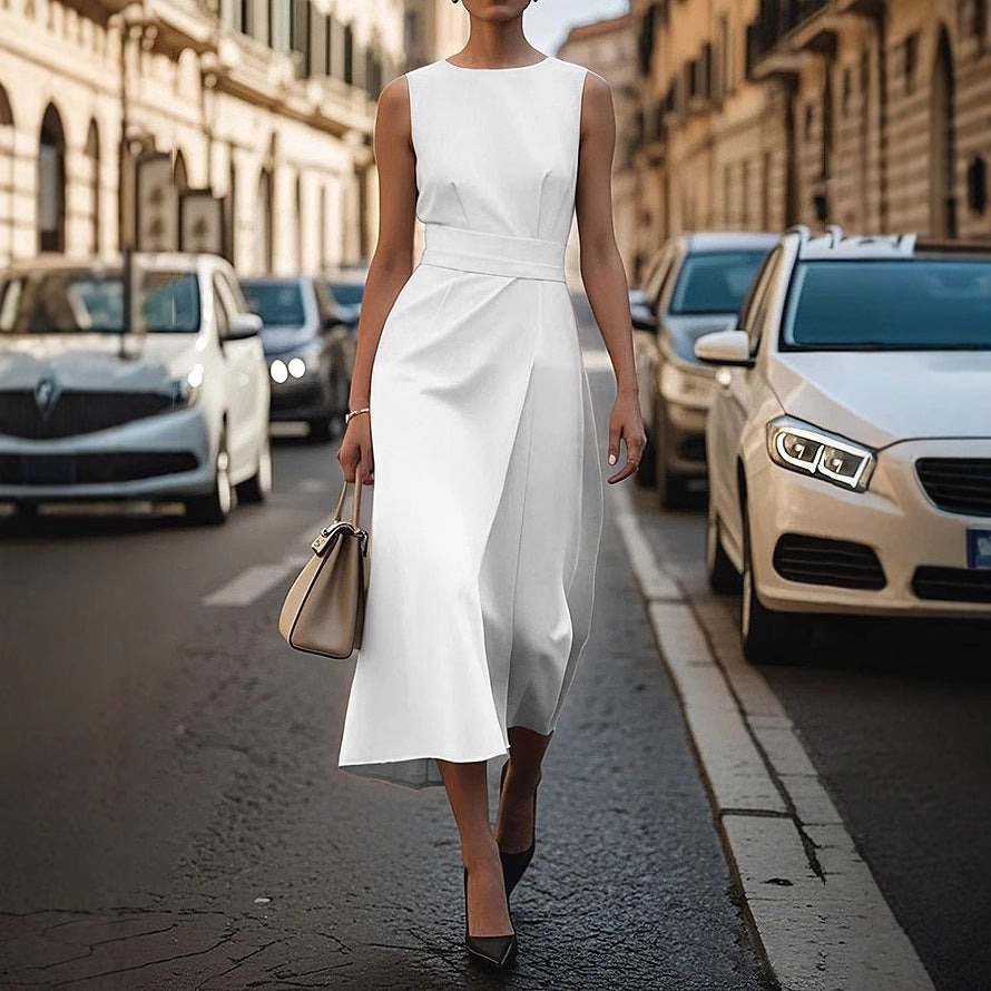 Robe longue irrégulière sans manches avec ceinture