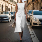 Robe longue irrégulière sans manches avec ceinture