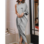 Robe longue plissée à une épaule et fente latérale - Chic&Shines