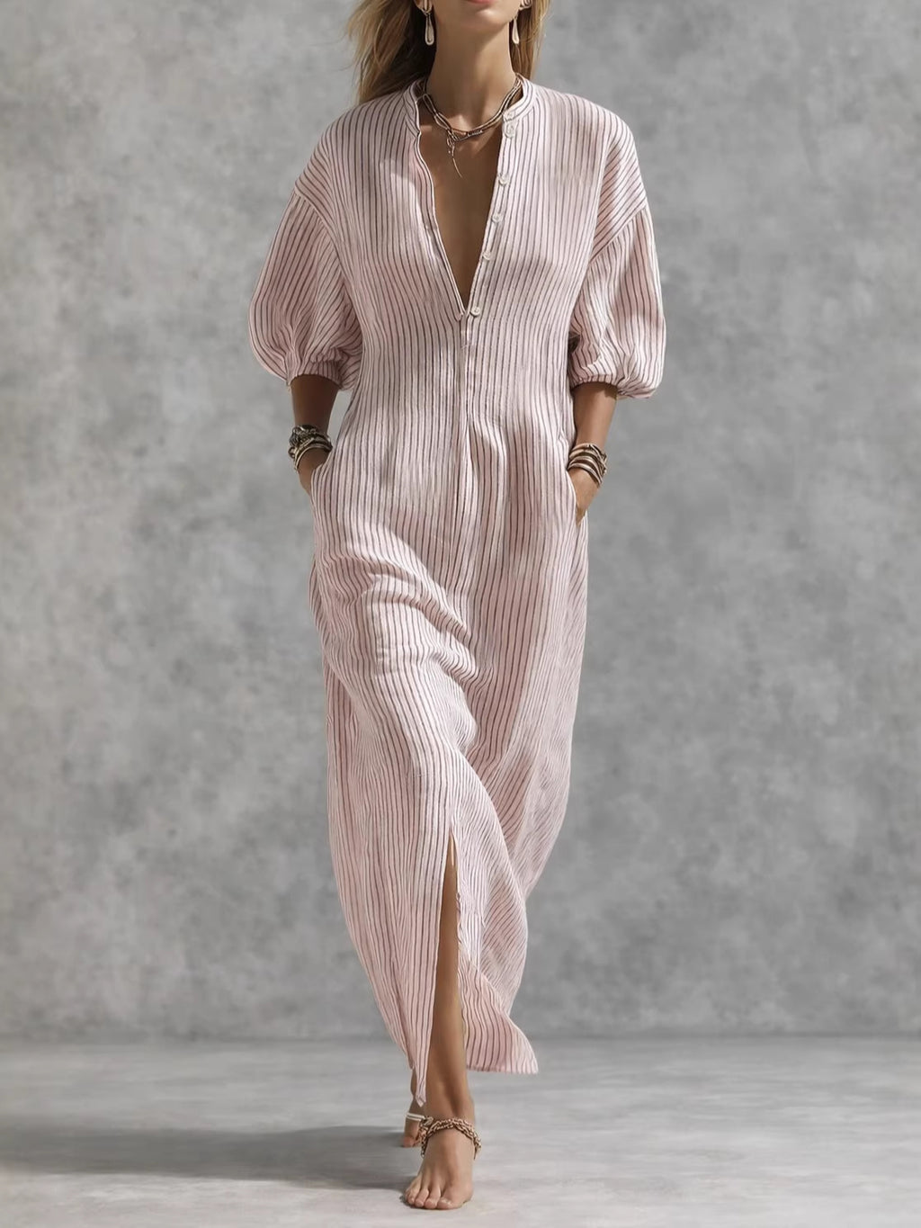 Robe longue fluide à manches ballon
