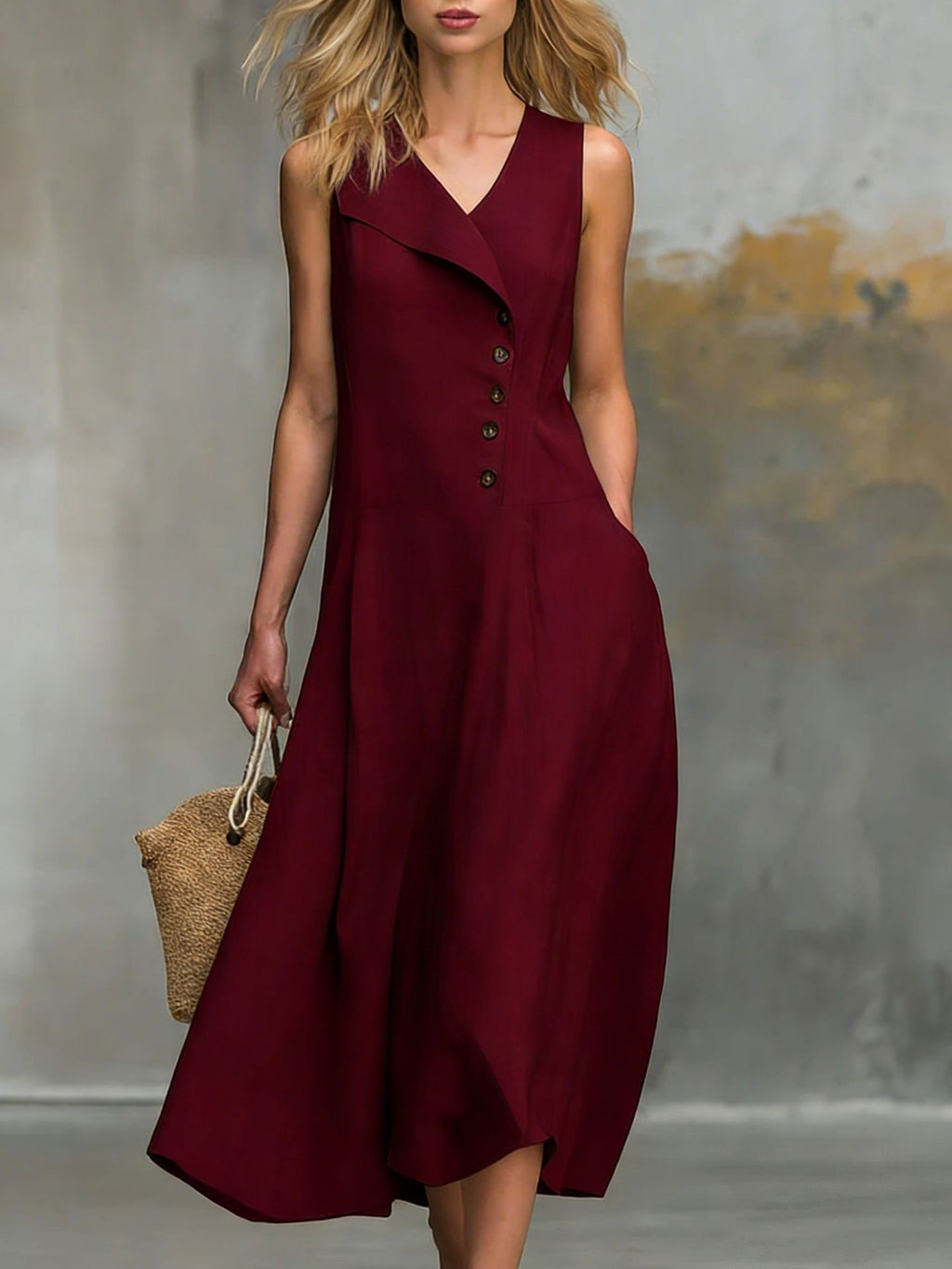 Robe chemise sans manches à col officiel