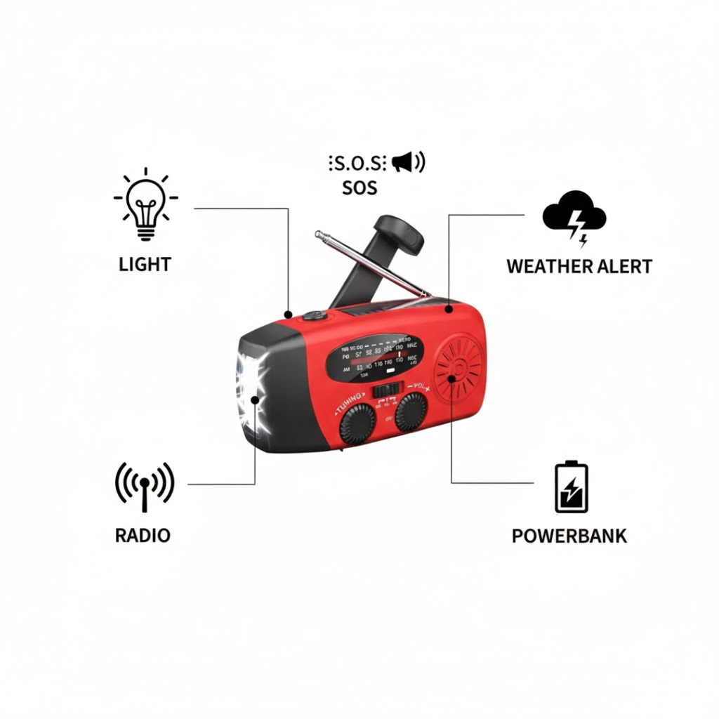 ReadyWave | Radio d'urgence avec manivelle et panneau solaire