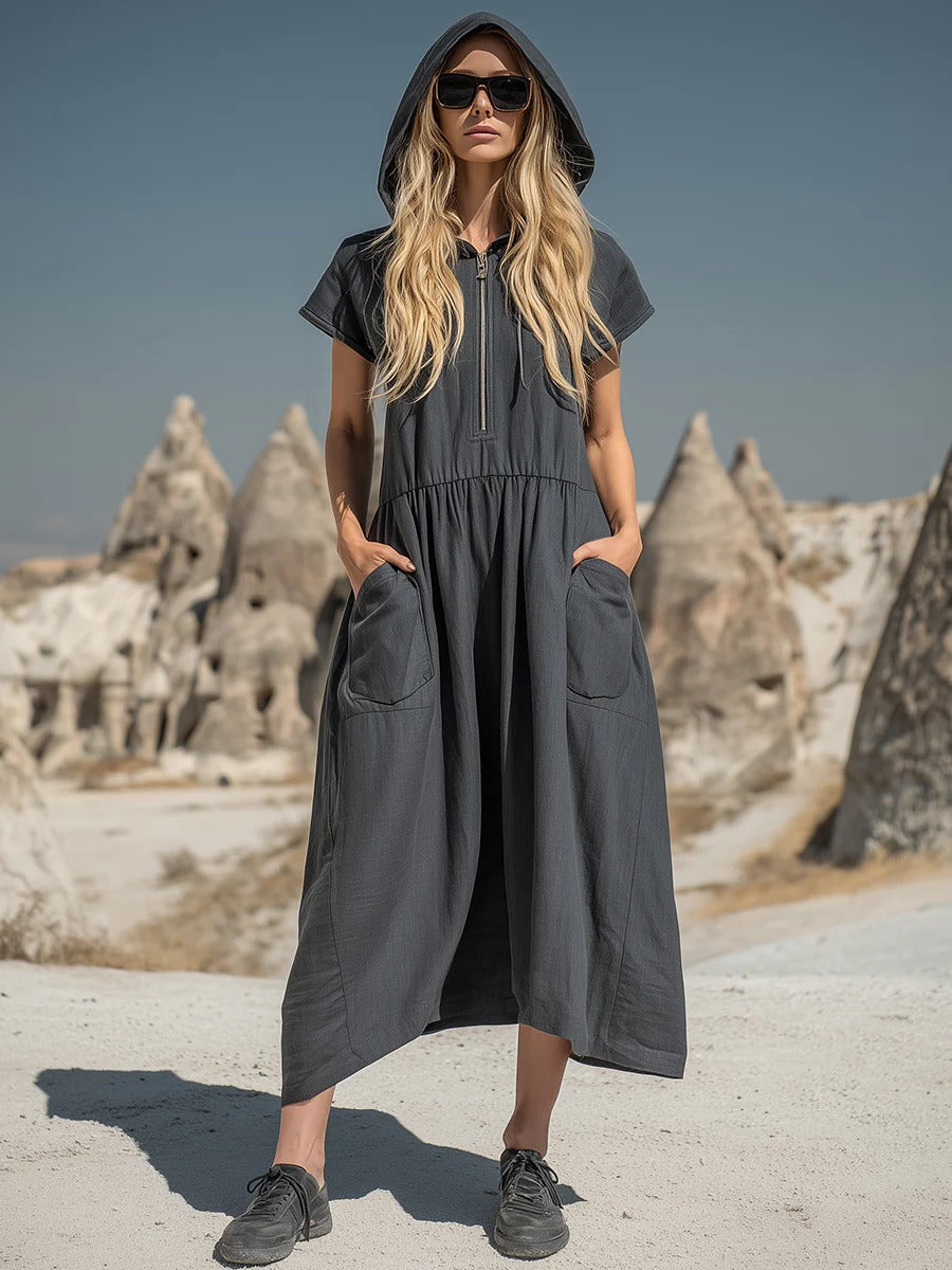 Robe midi à capuche et demi-zip