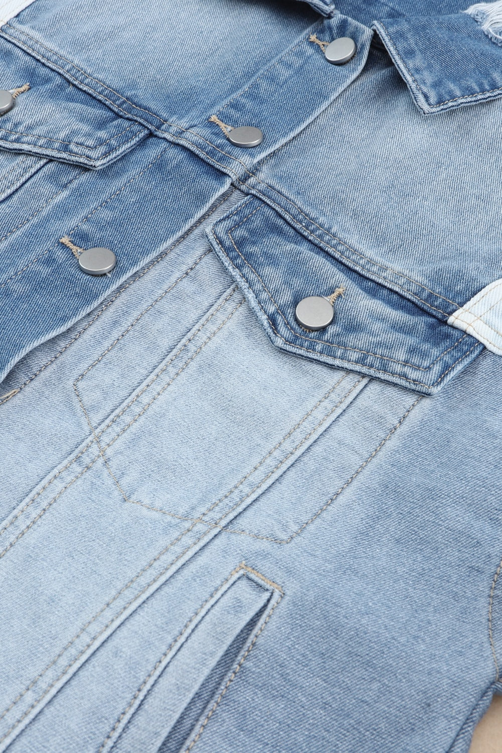 Veste en denim élégante avec patchwork et ourlet effiloché - Automne Femmes