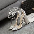 Talons hauts en strass avec brides transparentes