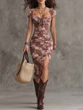 Vintage Puff Sleeve Slit Dress