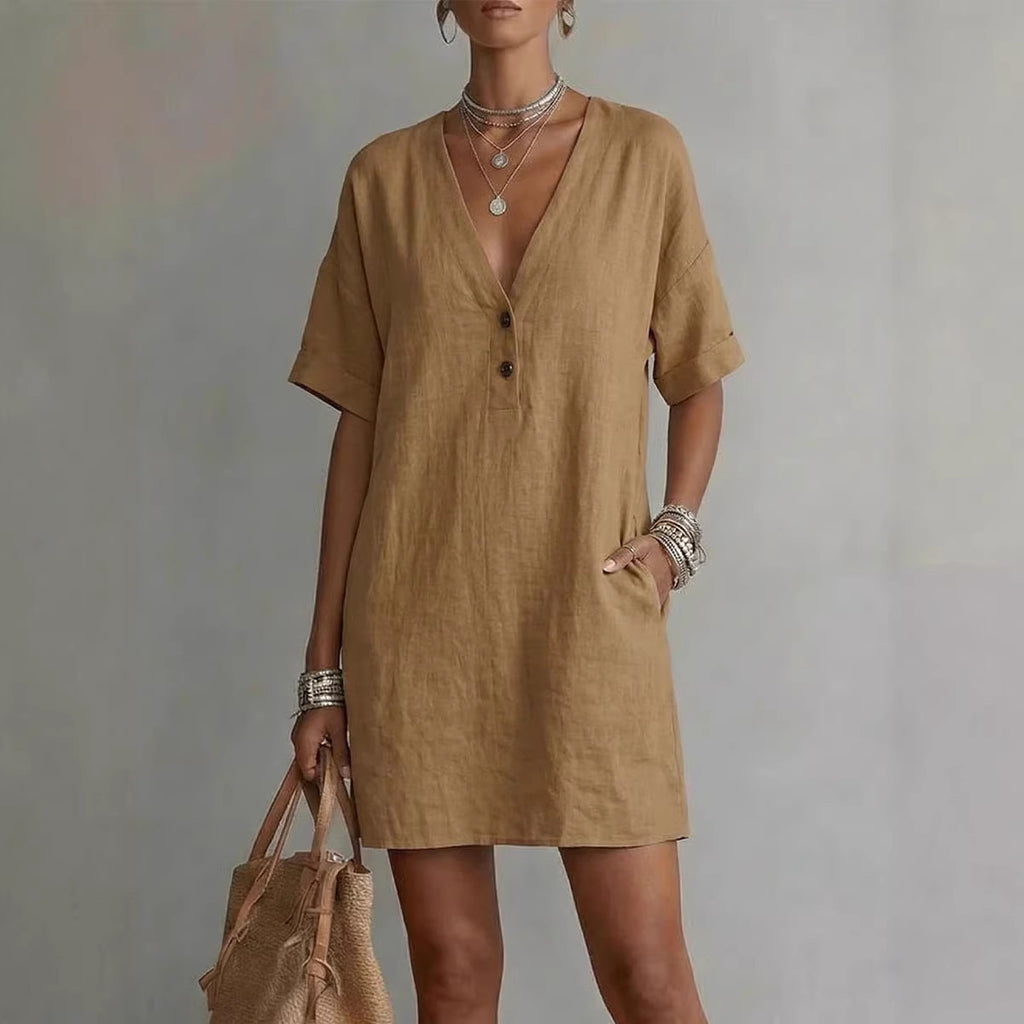 Robe lin-coton boutons — Coupe ample et intemporelle