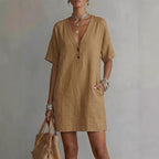 Robe lin-coton boutons — Coupe ample et intemporelle