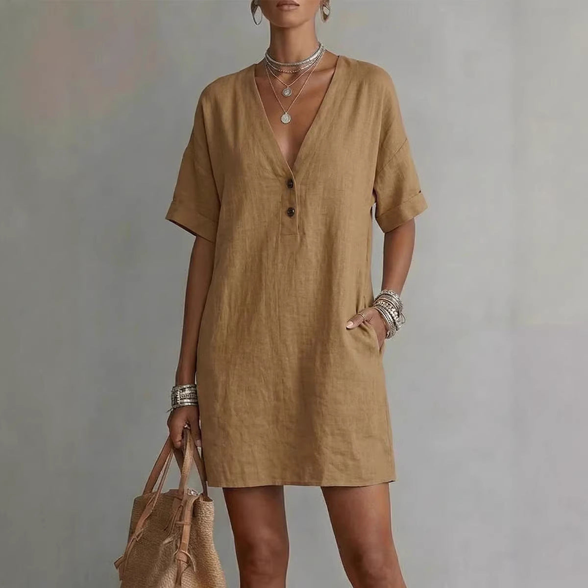 Robe lin-coton boutons — Coupe ample et intemporelle