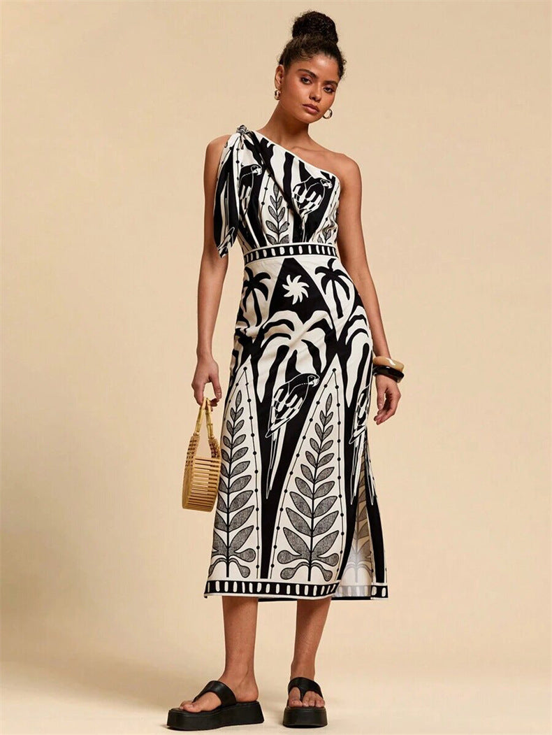 Black floral midi dress, scoop neck