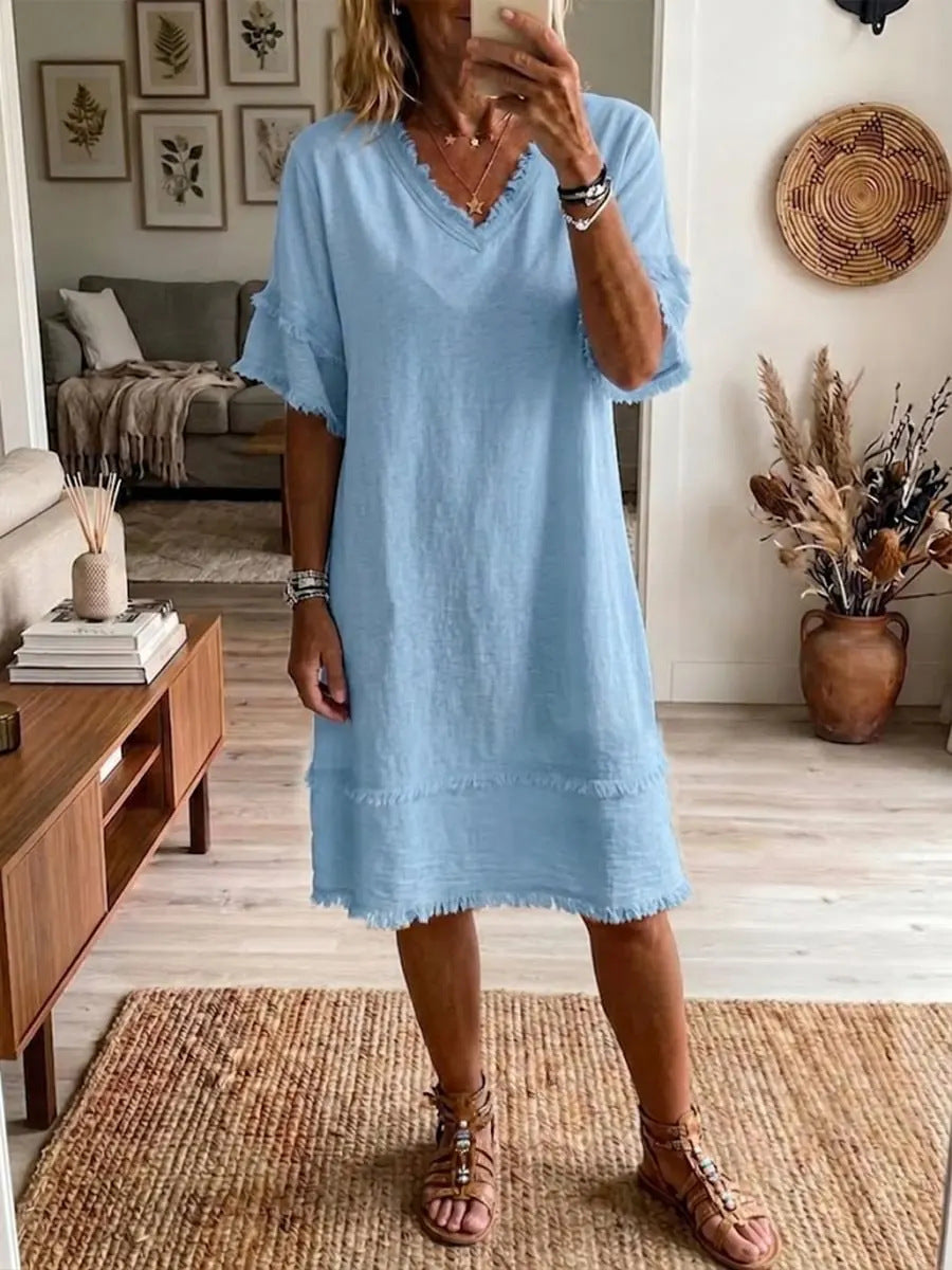 Robe fluide encolure V — Élégance casual intemporelle