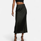 Jupe midi en satin taille haute pour femme