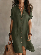 Robe midi unie à manches courtes et boutons