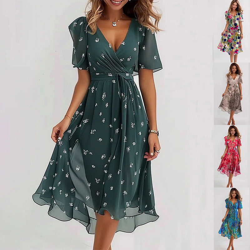 FrenchLin | Élégante Robe Midi Florale Automnale