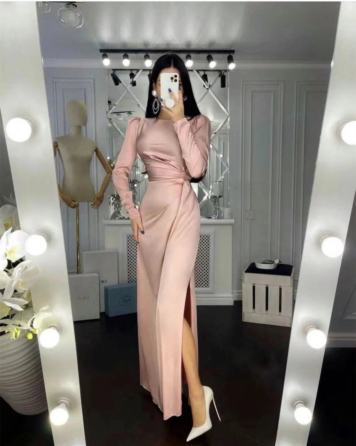 Robe de soirée manches longues jupe fendu - Chic&Shines