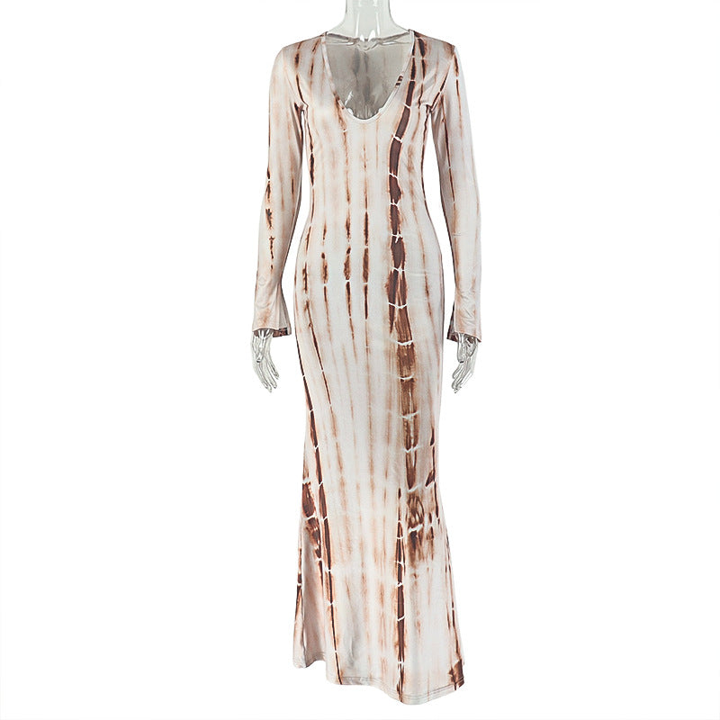 Robe longue color-block blanc et caramel