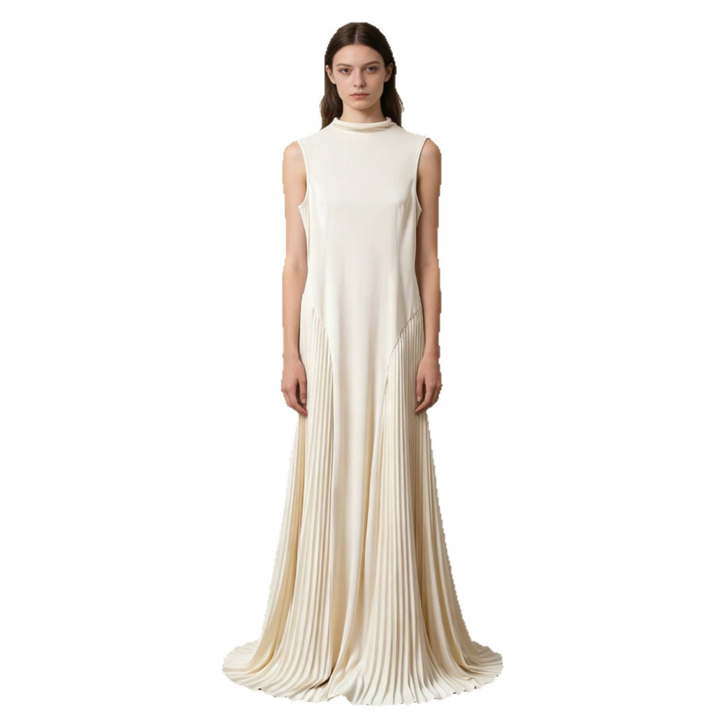 Robe longue plissée à taille marquée — Abricot