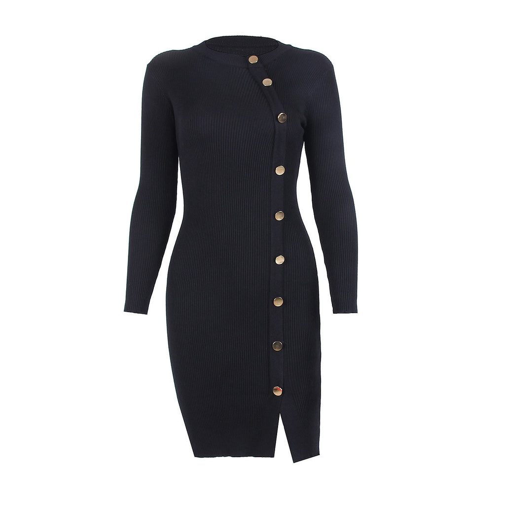 Jupe mi-longue manches longues fendue en maille - Chic&Shines