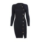 Jupe mi-longue manches longues fendue en maille - Chic&Shines