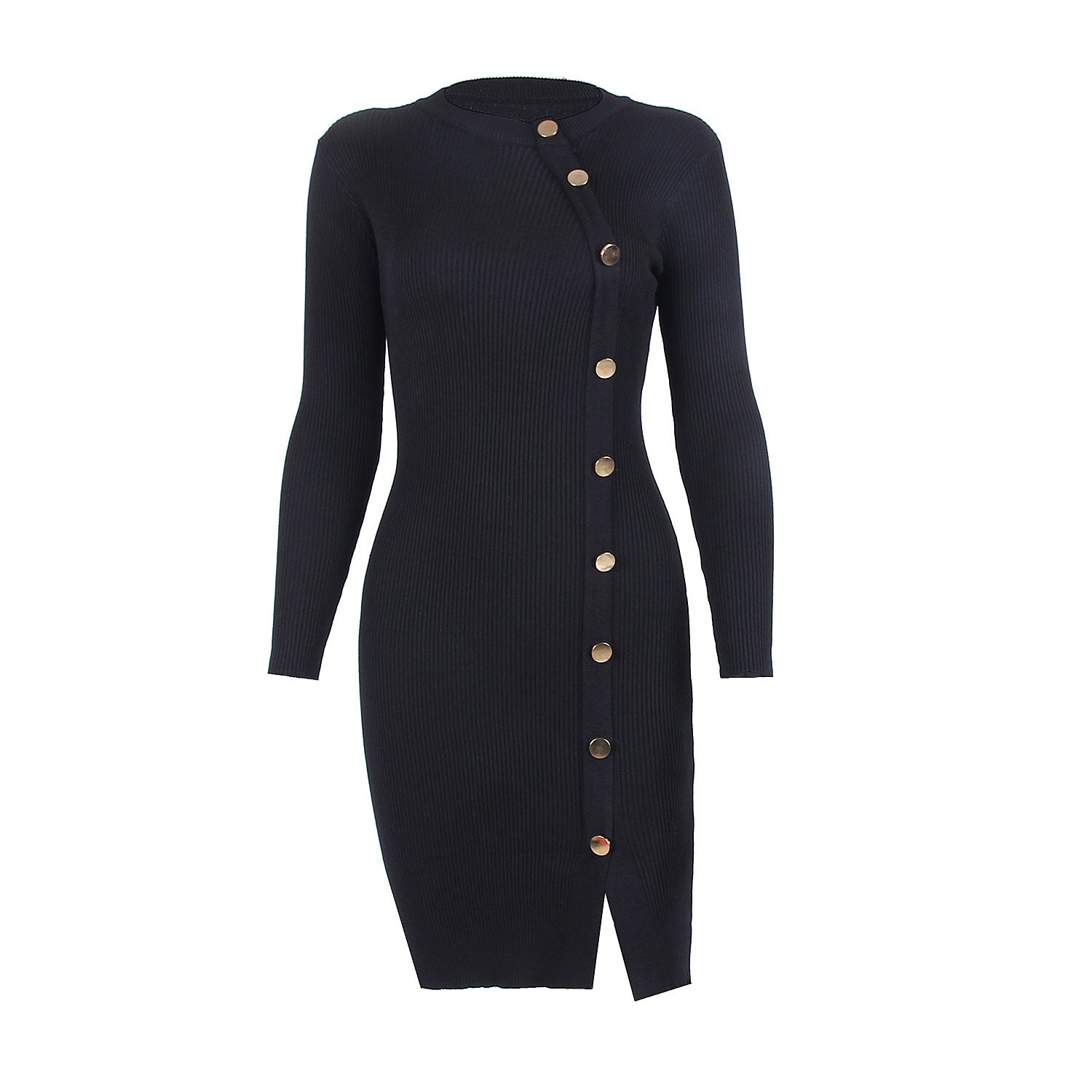 Jupe mi-longue manches longues fendue en maille - Chic&Shines