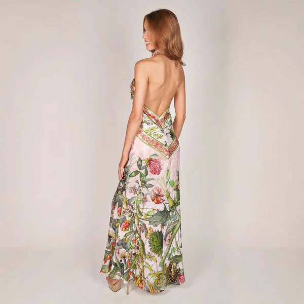 Robe Imprimée Fleuri col Halter — Longueur Maxi