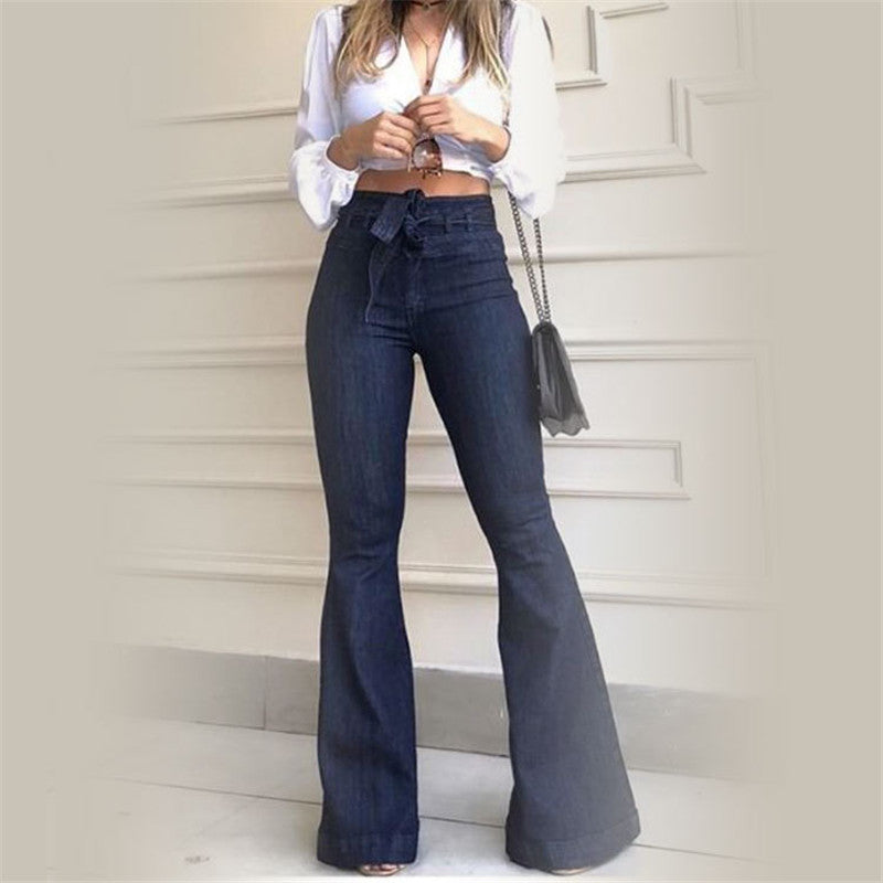 Pantalon évasé à lacets micro-élastiques