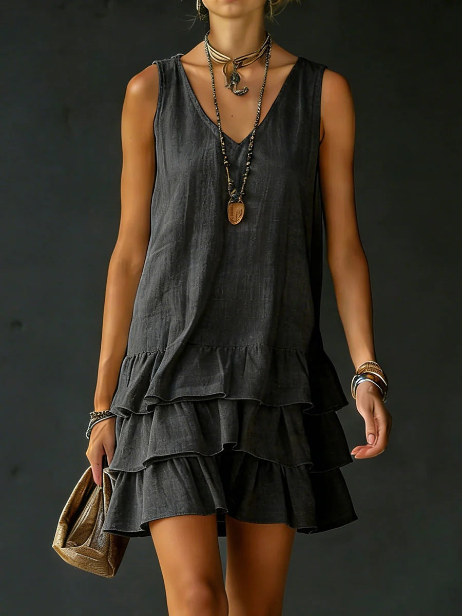 Robe lin-coton col V sans manches