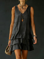 Robe lin-coton col V sans manches