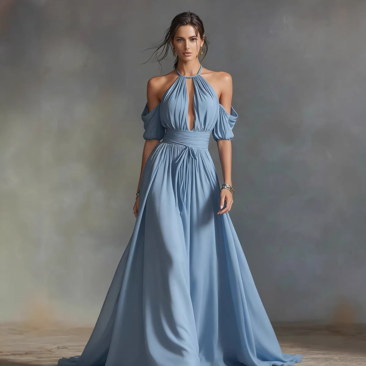 Robe longue cache-cœur à taille élastiquée