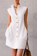 Robe chemise sans manches col montant — Élégance estivale