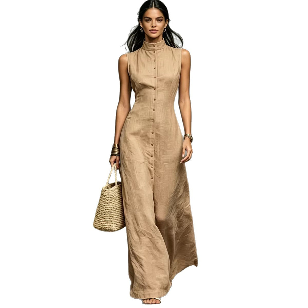 Robe longue sans manches col dressé — Élégance intemporelle