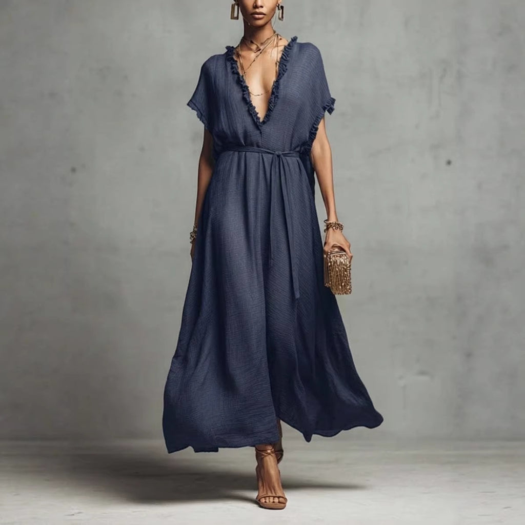 Robe loose-fit col V — Élégance décontractée