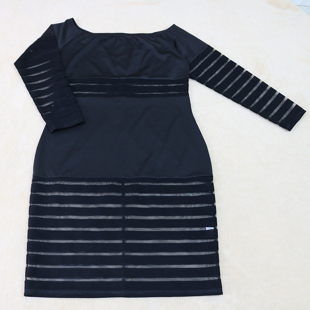Polyester knit striped dress