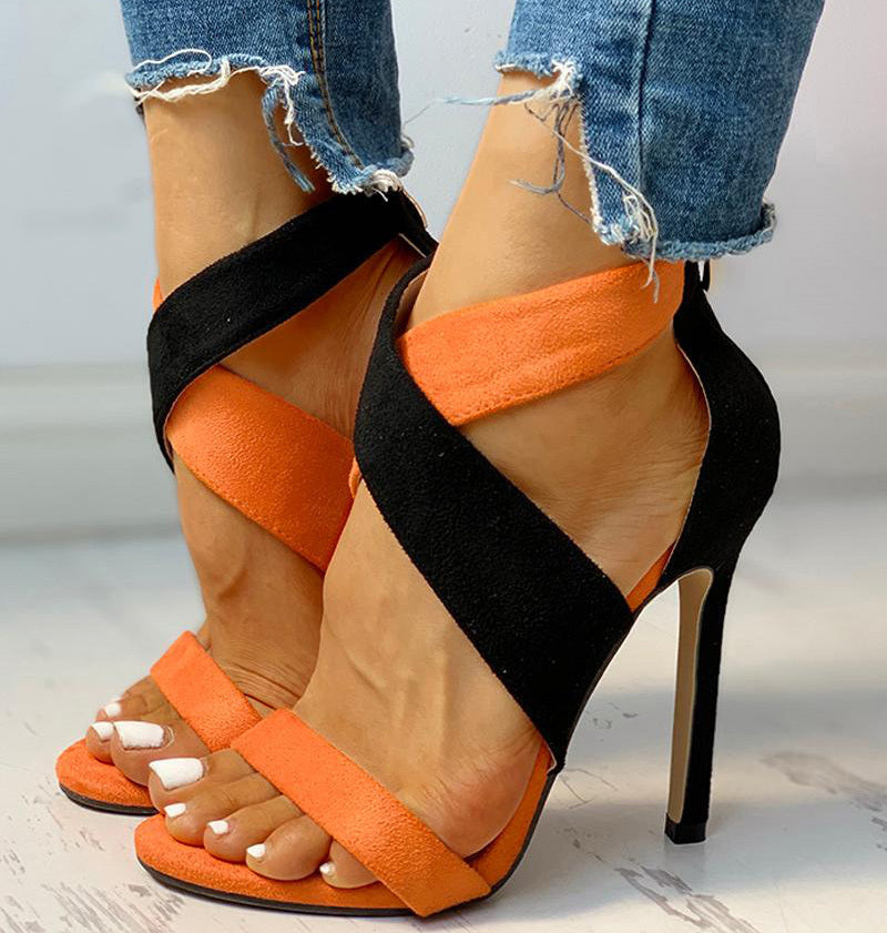 Multi-coloured open-toe high heel