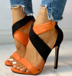 Multi-coloured open-toe high heel