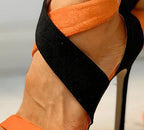 Multi-coloured open-toe high heel