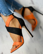 Multi-coloured open-toe high heel