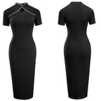 Robe courte rétro à col montant et coupe ajustée