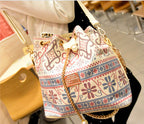 Sac à main bandoulière avec chaîne en perles cordon de serrage forme seau