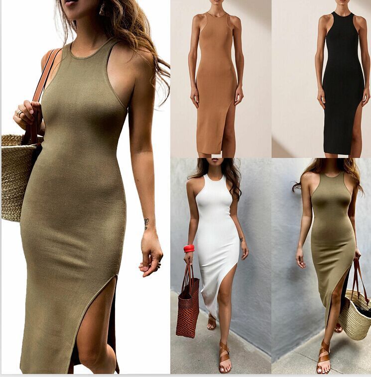Robe longue moulante fendue sans manches - Chic&Shines