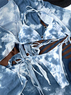 Ensemble Bikini 4 Pièces Manches Longues Tie-Dye