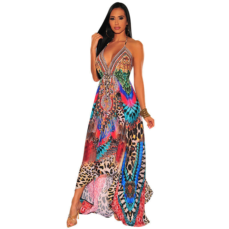 Robe Longue Licou Imprimé Floral Style Bohème