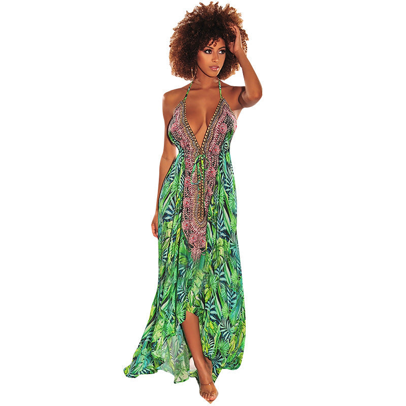 Robe Longue Licou Imprimé Floral Style Bohème