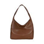 Sac à main en cuir marron, design minimaliste, bandoulière large, style moderne et élégant, parfait pour la mode féminine et les accessoires tendance.